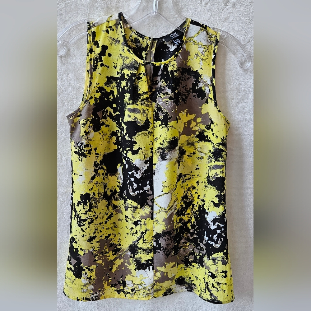 Jacob Yellow and Black Graphic Sleeveless Blouse Size Xsm
